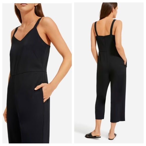 Everlane black cropped pants jumpsuit sleeveless straps Japanese go-weave 0 - Picture 1 of 16